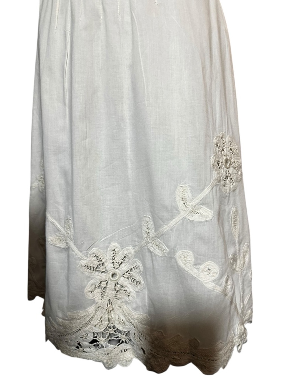 Cordelia 100% Cotton Midi Skirt with Embroidered Flowers, Off White Size 4 - Picture 10 of 14
